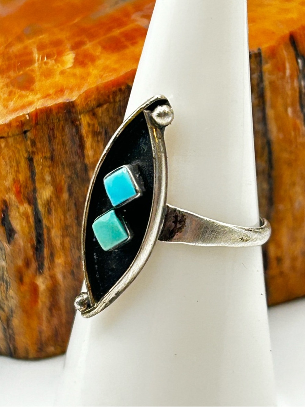 Vintage Dainty Sterling Silver Turquoise Ring - Size 6 - Picture 2 of 6